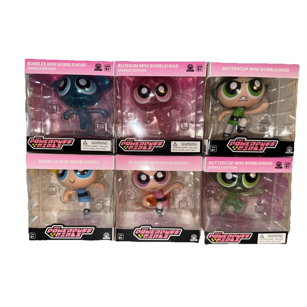 POWERPUFF GIRLS Blossom/Buttercup/Bubbles + SPARKLE EDITION Lot Of 6 Bobbleheads